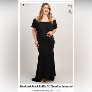 Elegant Black Ruffle Maxi Dress Pink Blush size small/medium off the shoulder